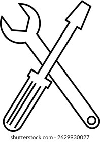 Repair tools and service icon Wrench, screwdriver and gear setting vector isolated on transparent background. Spanner perfect for diy crafting, and repair projects glyph symbol.