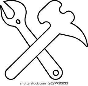 Repair tools and service icon Wrench, screwdriver and gear setting vector isolated on transparent background. Spanner perfect for diy crafting, and repair projects glyph symbol.