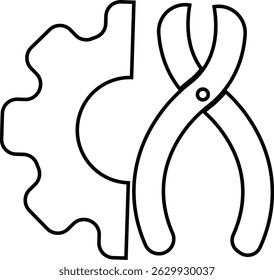 Repair tools and service icon Wrench, screwdriver and gear setting vector isolated on transparent background. Spanner perfect for diy crafting, and repair projects glyph symbol.