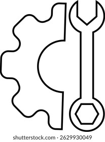 Repair tools and service icon Wrench, screwdriver and gear setting vector isolated on transparent background. Spanner perfect for diy crafting, and repair projects glyph symbol.