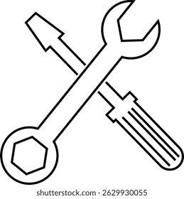 Repair tools and service icon Wrench, screwdriver and gear setting vector isolated on transparent background. Spanner perfect for diy crafting, and repair projects glyph symbol.