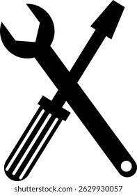 Repair tools and service icon Wrench, screwdriver and gear setting vector isolated on transparent background. Spanner perfect for diy crafting, and repair projects glyph symbol.
