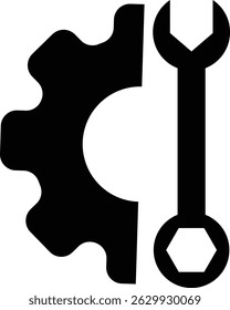 Repair tools and service icon Wrench, screwdriver and gear setting vector isolated on transparent background. Spanner perfect for diy crafting, and repair projects glyph symbol.