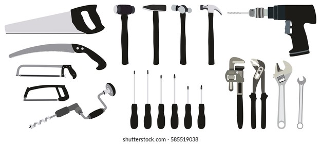 Repair tools set mechanic collection including hammers screwdrivers drill wrenches pliers vise grips saws maul posthole digger toolkit for home maintenance 