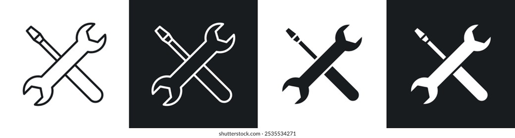 Repair tools vector icon set in black and white. EPS 10 illustration