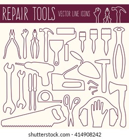 Repair tools,  vector line icons