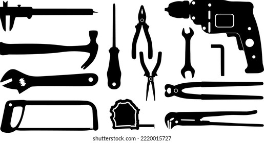 Repair Tools Vector Silhouette Set