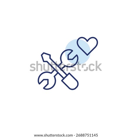 Repair tools, wrench and screw driver and heart. Reliable operations, settings and support. Pixel perfect, editable stroke vector icon