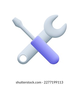Repair tools with wrench and screwdriver. Fix and repair concept. 3d vector icon. Cartoon minimal style.