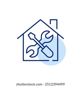 Repair tools. Wrench and screwdriver in a house. Household maintenance. Pixel perfect, editable stroke icon