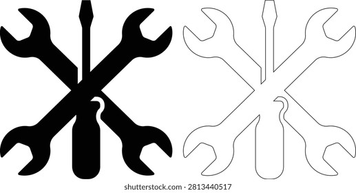 Repair tools wrench and screwdriver icon set with screwdriver construction maintenance mechanic workshop equipment hardware handtool technical