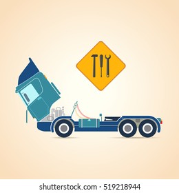 Repair of trucks. Vector illustration