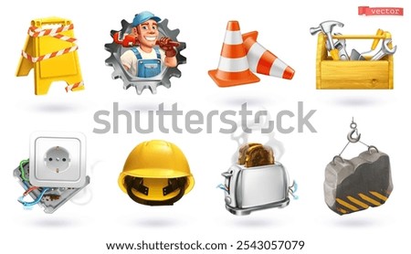 Repair and Under construction 3d cartoon vector set