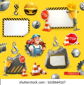 Repair and Under construction. 3d vector icon set