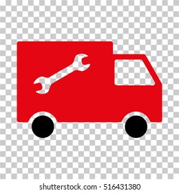 Repair Van EPS vector icon. Illustration style is flat iconic bicolor intensive red and black symbol on chess transparent background.