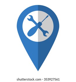 Repair - vector icon; blue map  pointer