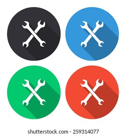 Repair vector icon - colored(gray, blue, green, red) round buttons with long shadow
