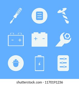 repair vector icons set. with builder, screw, car battery and screwdriver in set