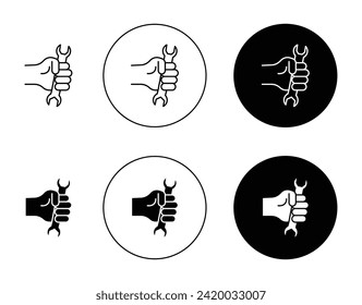 Repair Vector Illustration Set. Mechanic hand with spanner sign suitable for apps and websites UI design style.