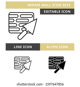 Repair Wall icons set vector design, modern editable line and  glyph icon, black colour and isolated for icon presentation, website and banner
