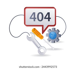 Repair warning error code 404, flat isometric 3d illustration