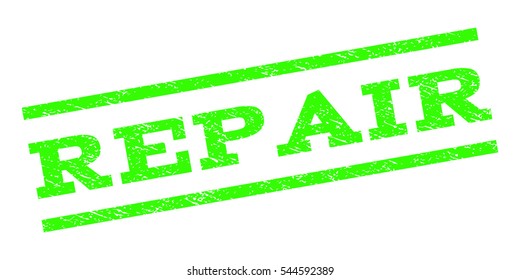 Repair watermark stamp. Text tag between parallel lines with grunge design style. Rubber seal stamp with dirty texture. Vector light green color ink imprint on a white background.