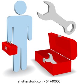 A Repair Work Man Fix It Person Tool Box Icon Symbol Set.