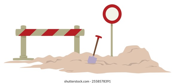 Repair work. Sign and barrier prohibiting passage.Illustration concept template for website, web landing page, banner, presentation, social, poster, promotion or print media.