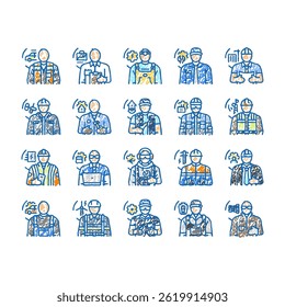 repair worker engineer man doodle icons set vector. maintenance construction builder work, equipment contractor, service industry person repair worker engineer man sketch hand drawn