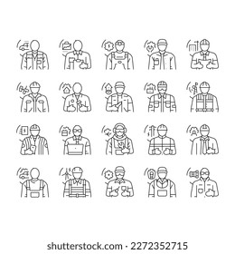 repair worker engineer man icons set vector. maintenance construction builder work, equipment contractor, service industry person repair worker engineer man black contour illustrations