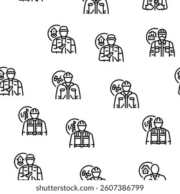 repair worker engineer man vector seamless pattern thin line illustration