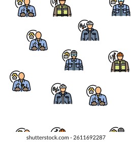 repair worker engineer man vector seamless pattern thin line illustration