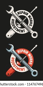 Repair workshop emblem template - crossed wrench and screwdriver.