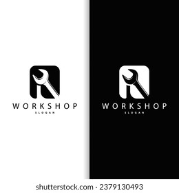 Repair Workshop Logo, Simple Key and Gear Design for a Simple Vehicle Repair Business, Vector Templet Illustration