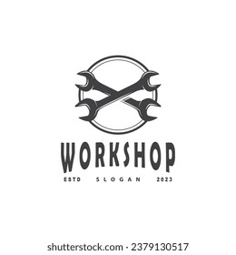 Repair Workshop Logo, Simple Key and Gear Design for a Simple Vehicle Repair Business, Vector Templet Illustration