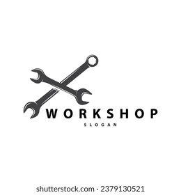 Logotipo del taller de reparación, clave simple y diseño de engranajes para una empresa sencilla de reparación de vehículos, ilustración de la plantilla de vectores