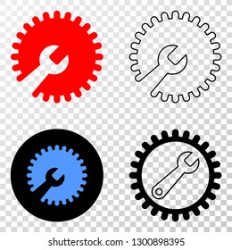 Repair wrench EPS vector pictogram with contour, black and colored versions. Illustration style is flat iconic symbol on chess transparent background.