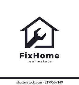 Repair Wrench Home Construction Building Technology Logo Design Template