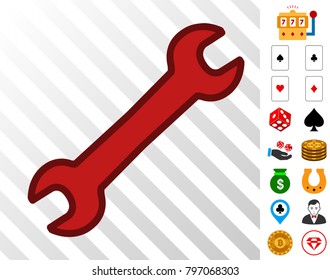 Repair Wrench icon with bonus gambling pictograms. Vector illustration style is flat iconic symbols. Designed for gamble ui.