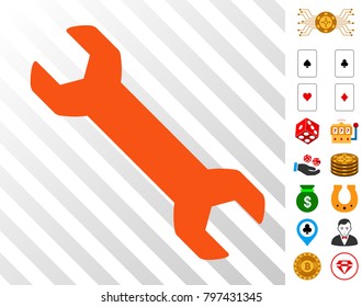 Repair Wrench icon with bonus gambling symbols. Vector illustration style is flat iconic symbols. Designed for gambling websites.