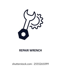 repair wrench outline icon.  Thin line icon from construction tools collection. Editable vector isolated on white background