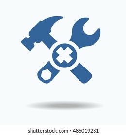 Repaire failed icon, hammer and wrench. Repair is block. Rounded angles.