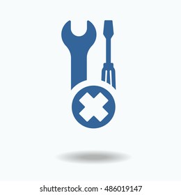 Repaire failed icon, screwdriver and wrench. Repair is block. Rounded angles.