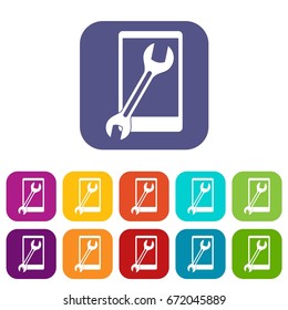 Repaired phone icons set vector illustration in flat style In colors red, blue, green and other