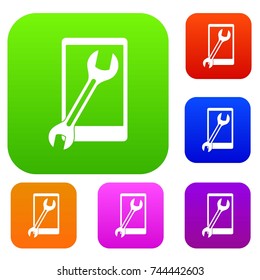 Repaired phone set icon color in flat style isolated on white. Collection sings vector illustration
