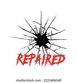 repaired.image of a crack and a decorative inscription.vector illustration isolated on white background.modern design for tattoo,web design,t shirt,tattoo,greeting card,etc