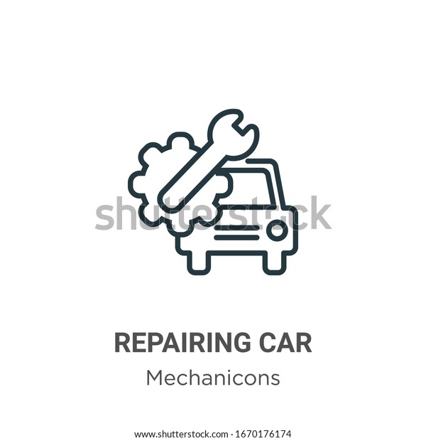 Repairing car\
outline vector icon. Thin line black repairing car icon, flat\
vector simple element illustration from editable mechanicons\
concept isolated stroke on white\
background