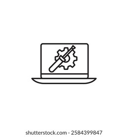 Repairing laptop icon black and white vector outline sign