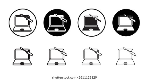 Repairing laptop icon Vector flat thin line illustration