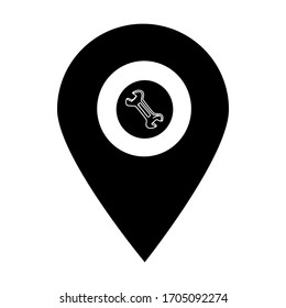 Reparando el icono del pin del mapa de ubicación de la tienda. Elemento de punto de mapa para concepto móvil y aplicaciones web. Icono para el diseño y desarrollo de sitios web, desarrollo de aplicaciones. Icono de tienda de llaves Premium